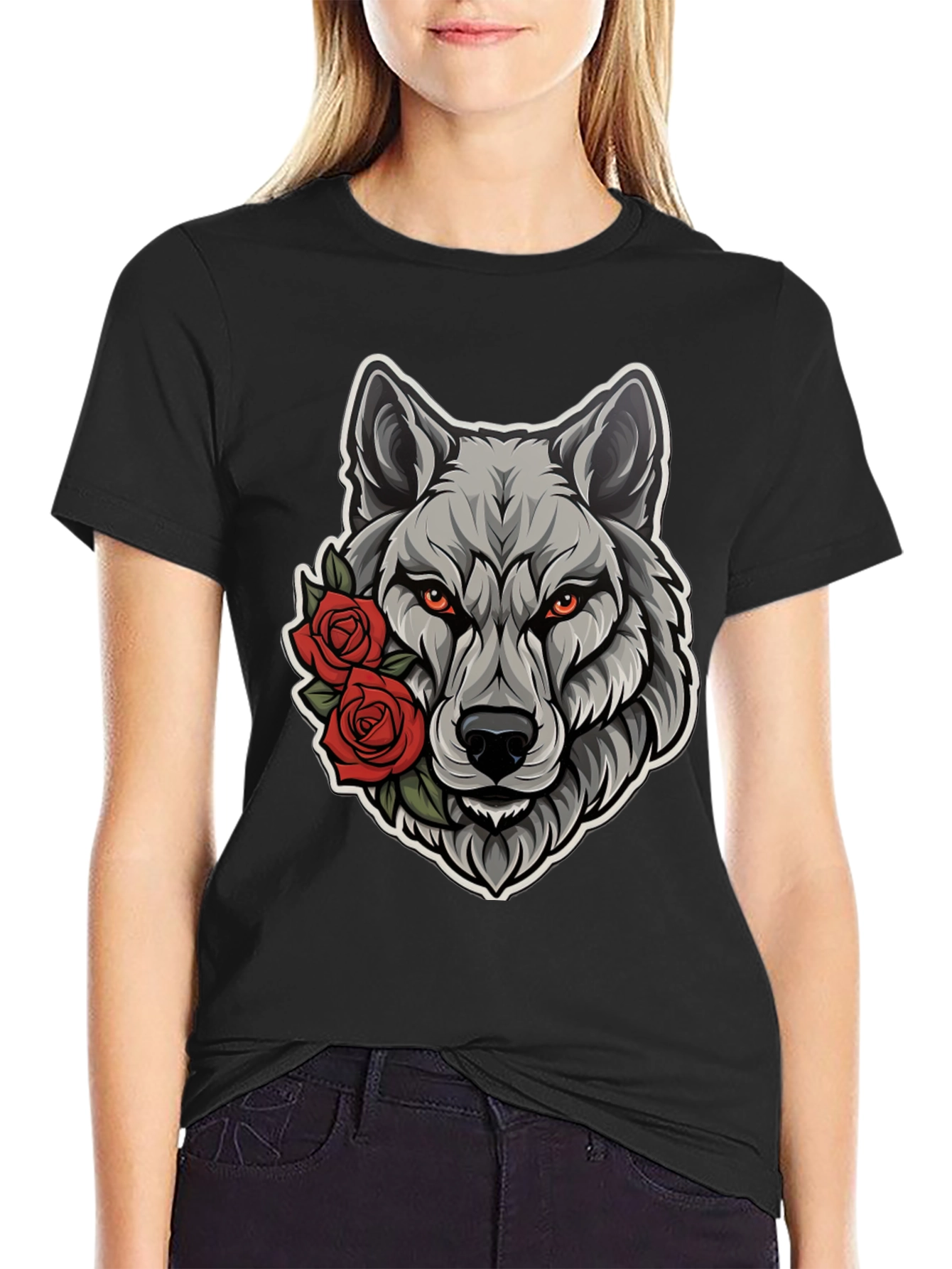 Wolf & Roses Graphic Tee - Mens Black T-Shirt