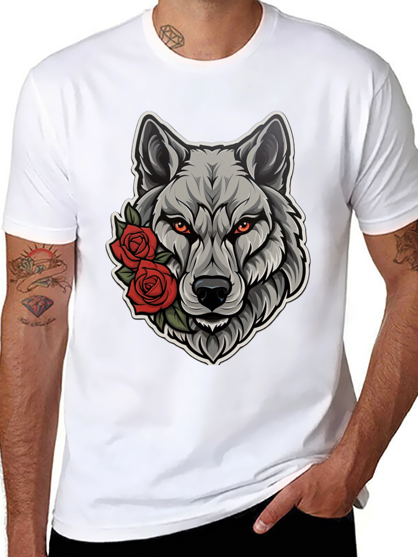 Wolf & Roses Graphic Tee - Mens Black T-Shirt