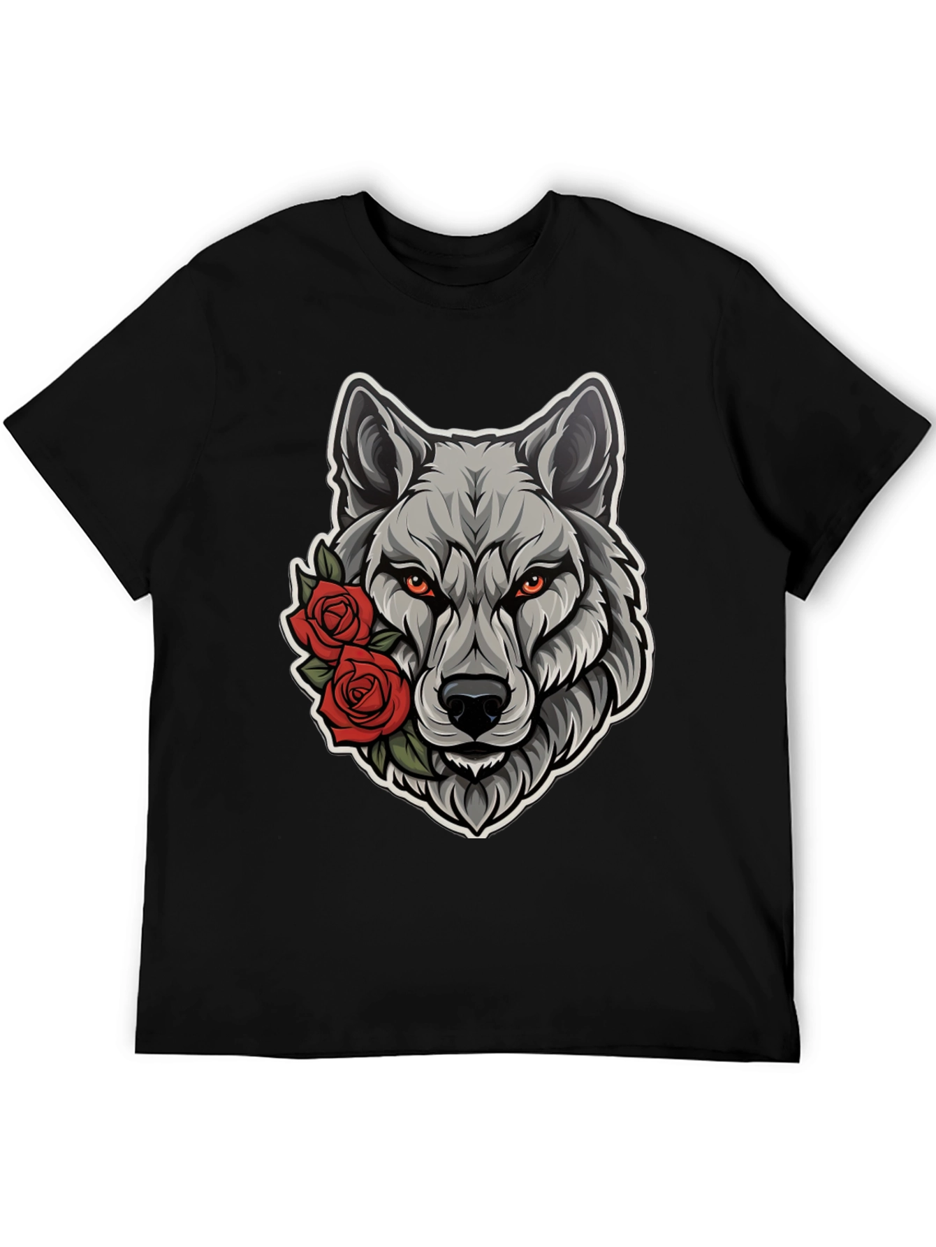 Wolf & Roses Graphic Tee - Mens Black T-Shirt