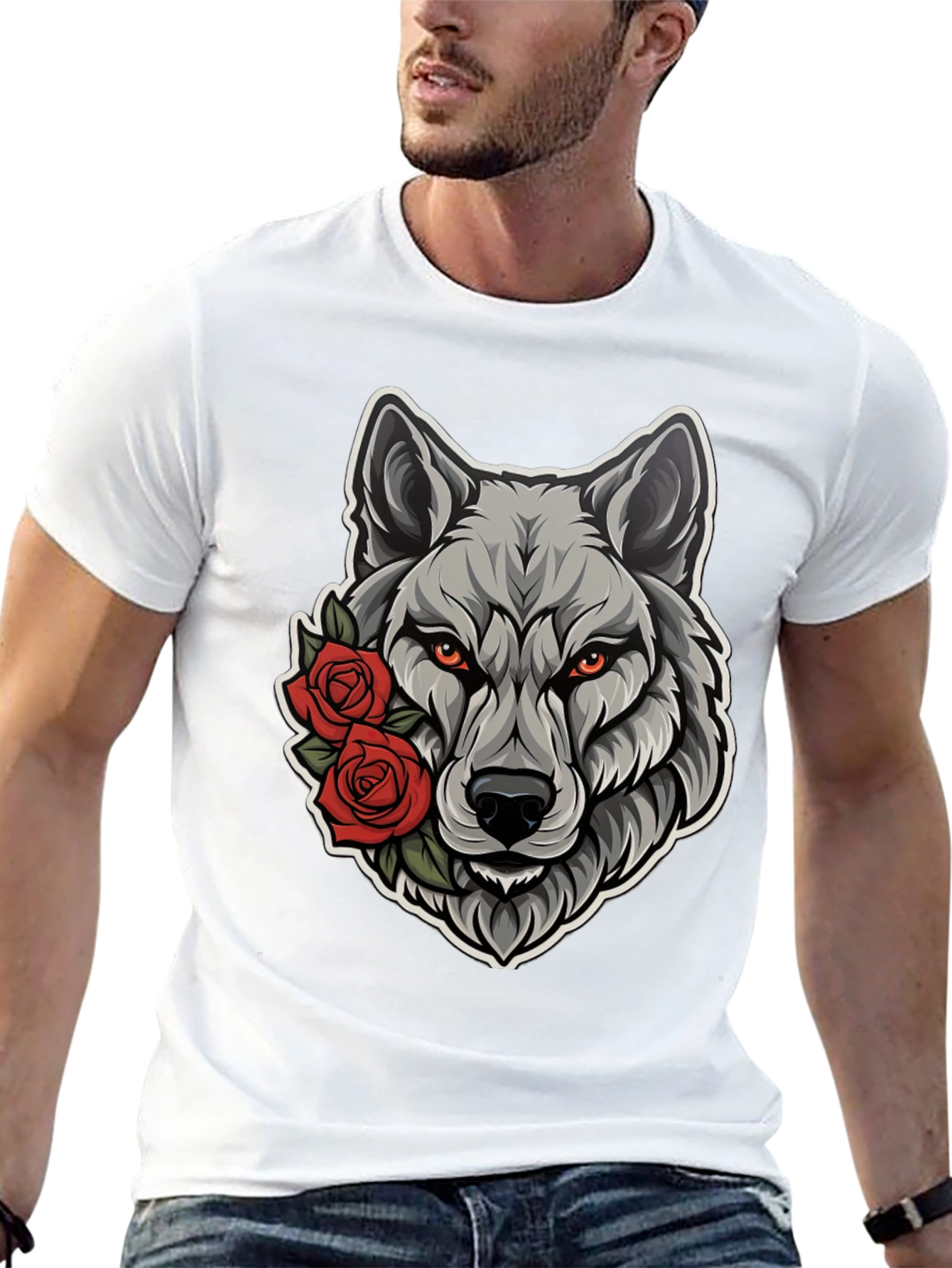 Wolf & Roses Graphic Tee - Mens Black T-Shirt