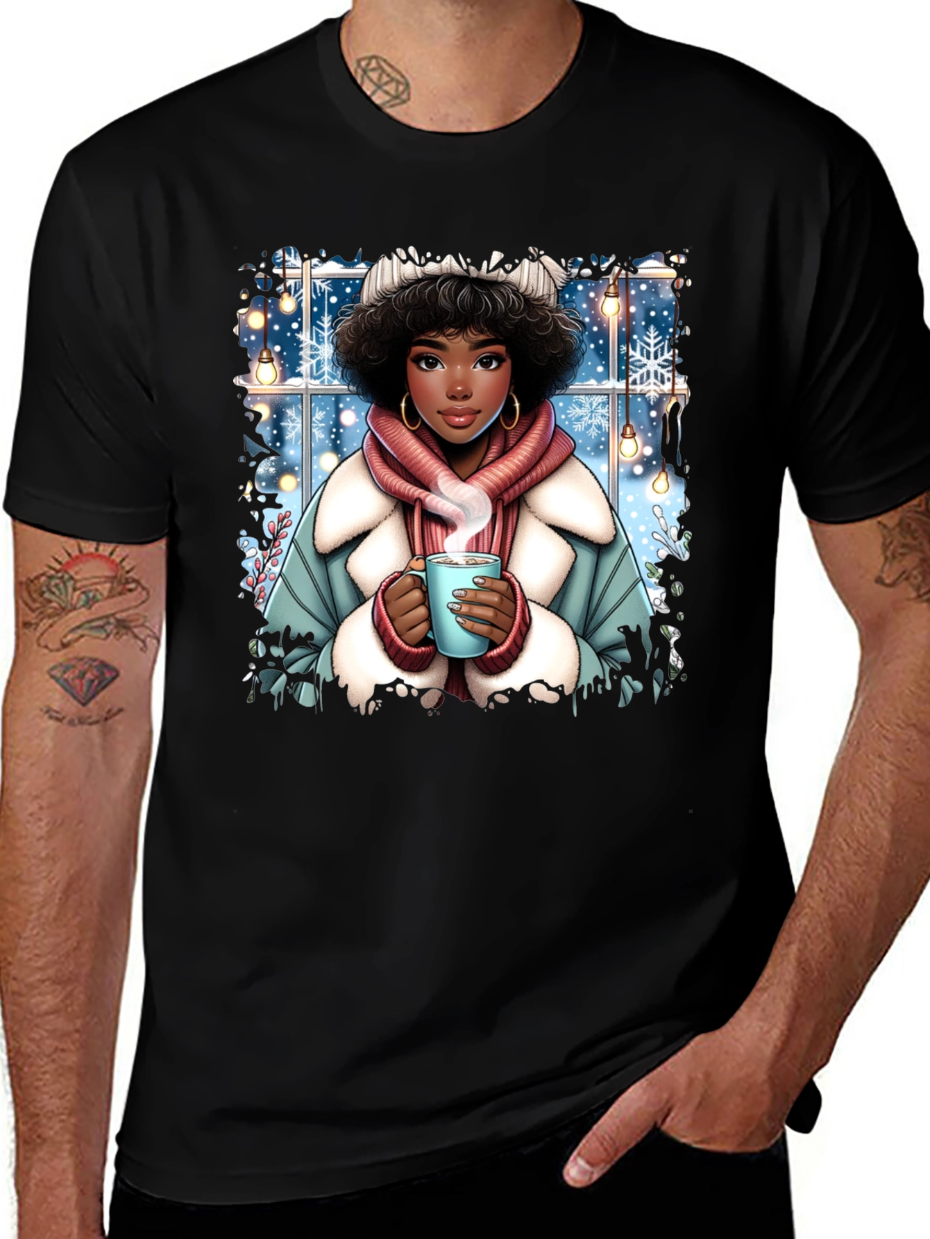 Winter Warmth T-Shirt: Cozy Girl Design