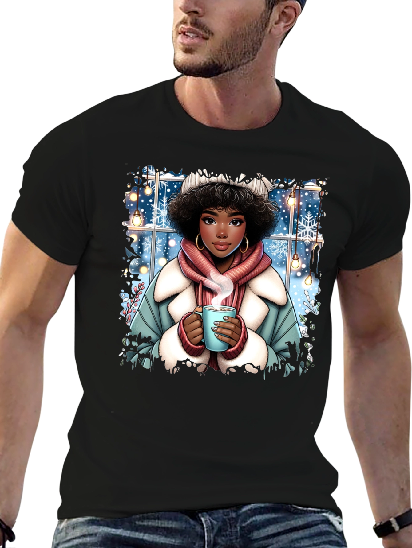 Winter Warmth T-Shirt: Cozy Girl Design