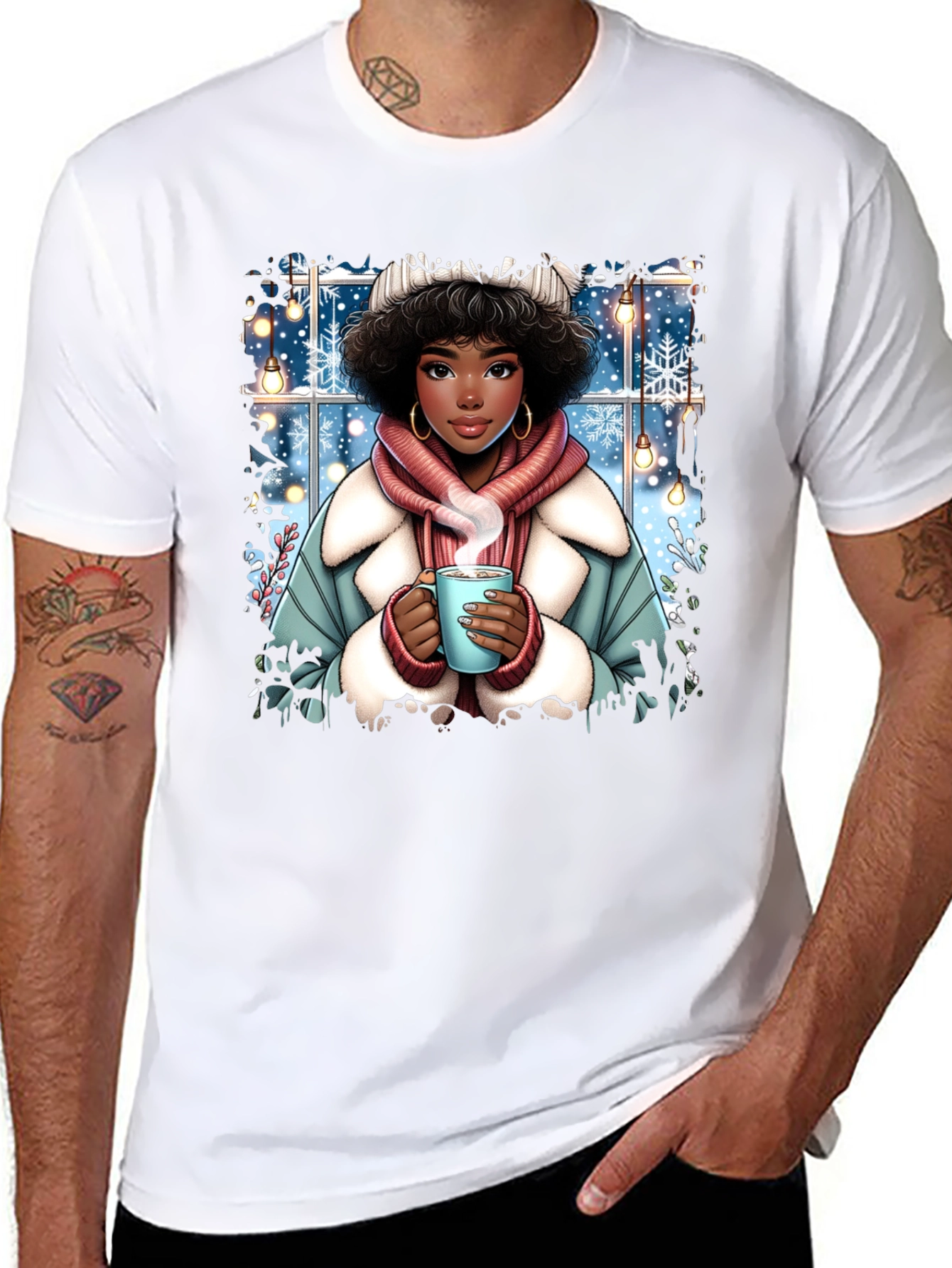 Winter Warmth T-Shirt: Cozy Girl Design