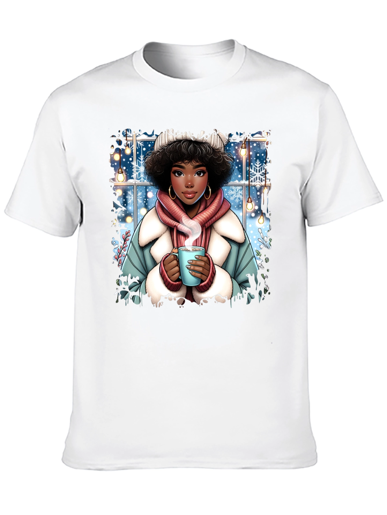 Winter Warmth T-Shirt: Cozy Girl Design