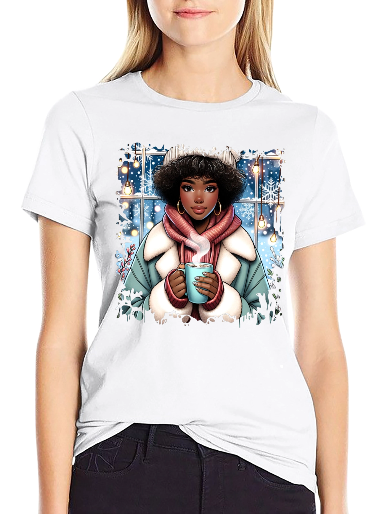 Winter Warmth T-Shirt: Cozy Girl Design