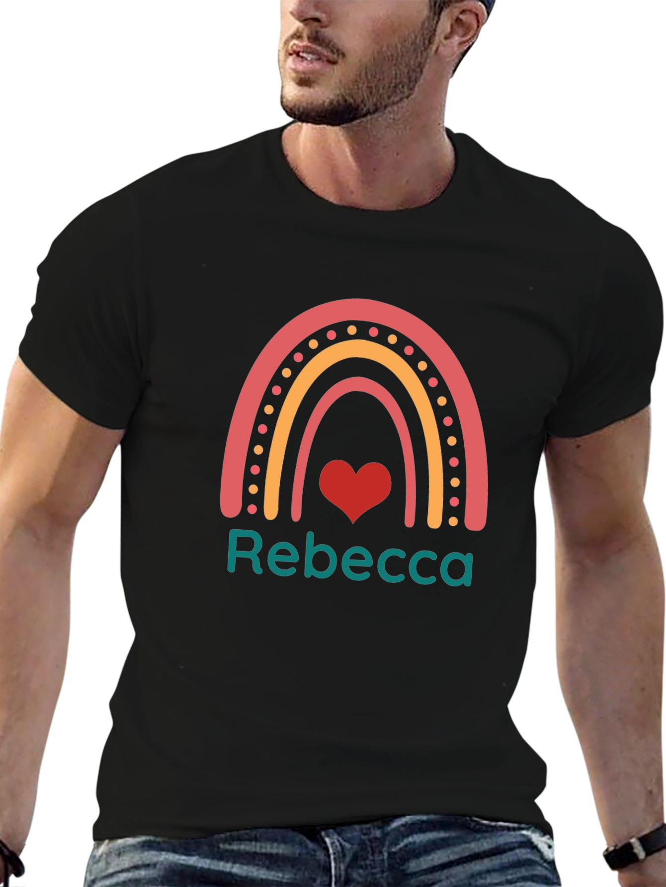 Rebecca Rainbow Heart Custom T-Shirt