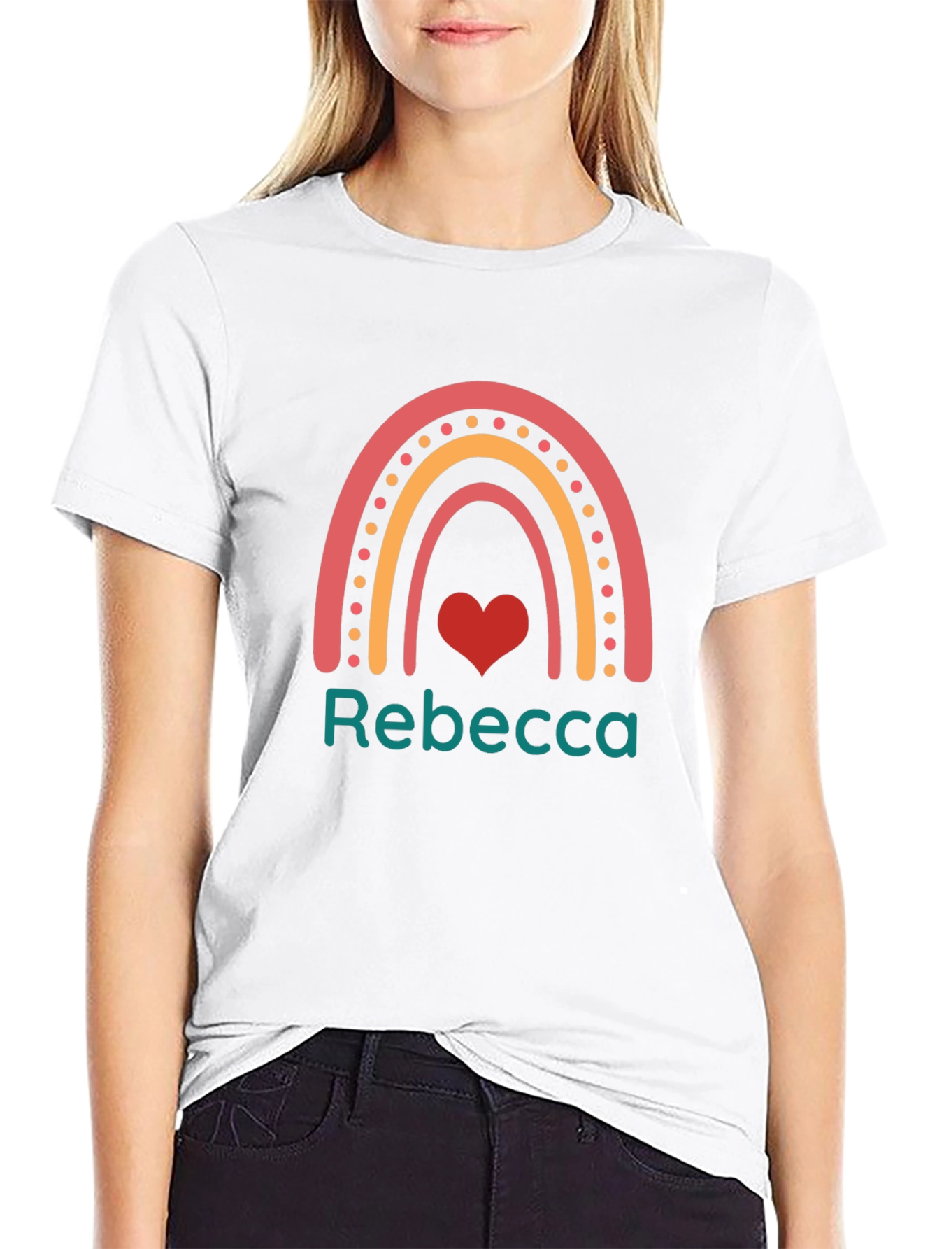 Rebecca Rainbow Heart Custom T-Shirt