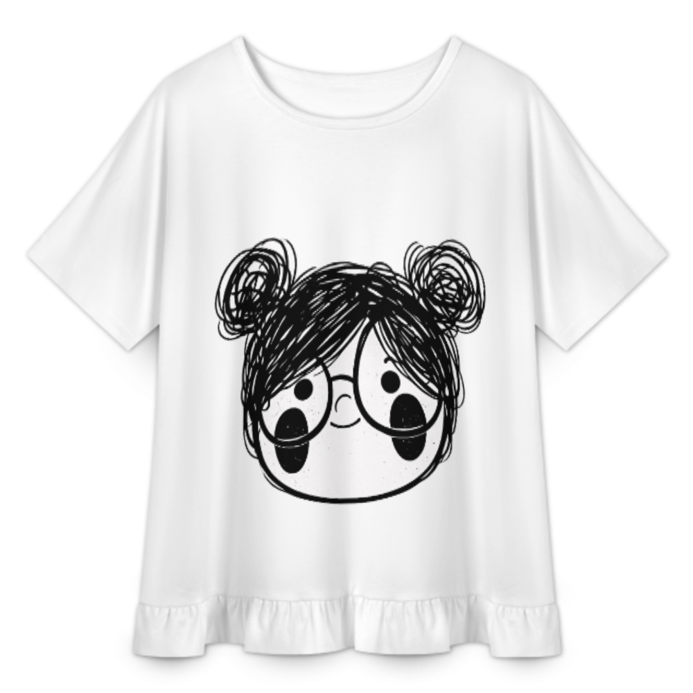 Cute Messy Bun Girl Face Graphic T-Shirt | Minimalist Kawaii Cartoon Aesthetic Tee for Women(z1001)