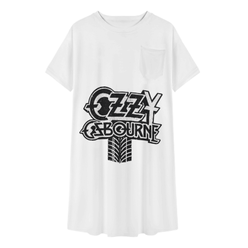 Ozzy-Inspired Vintage Rock Graphic T-Shirt Dress – Retro Heavy Metal Style(z1025)