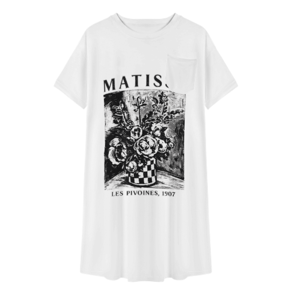 Matisse Les Pivoines 1907 Vintage Art T-Shirt Dress | Floral Museum-Inspired Graphic Tee(z1022)