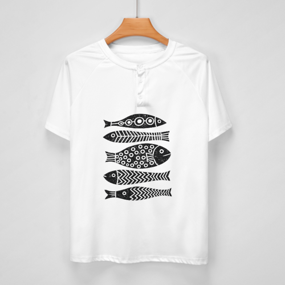Tribal Fish Art Fishing T-Shirt | Rustic Coastal Angler Graphic Tee(z1011)