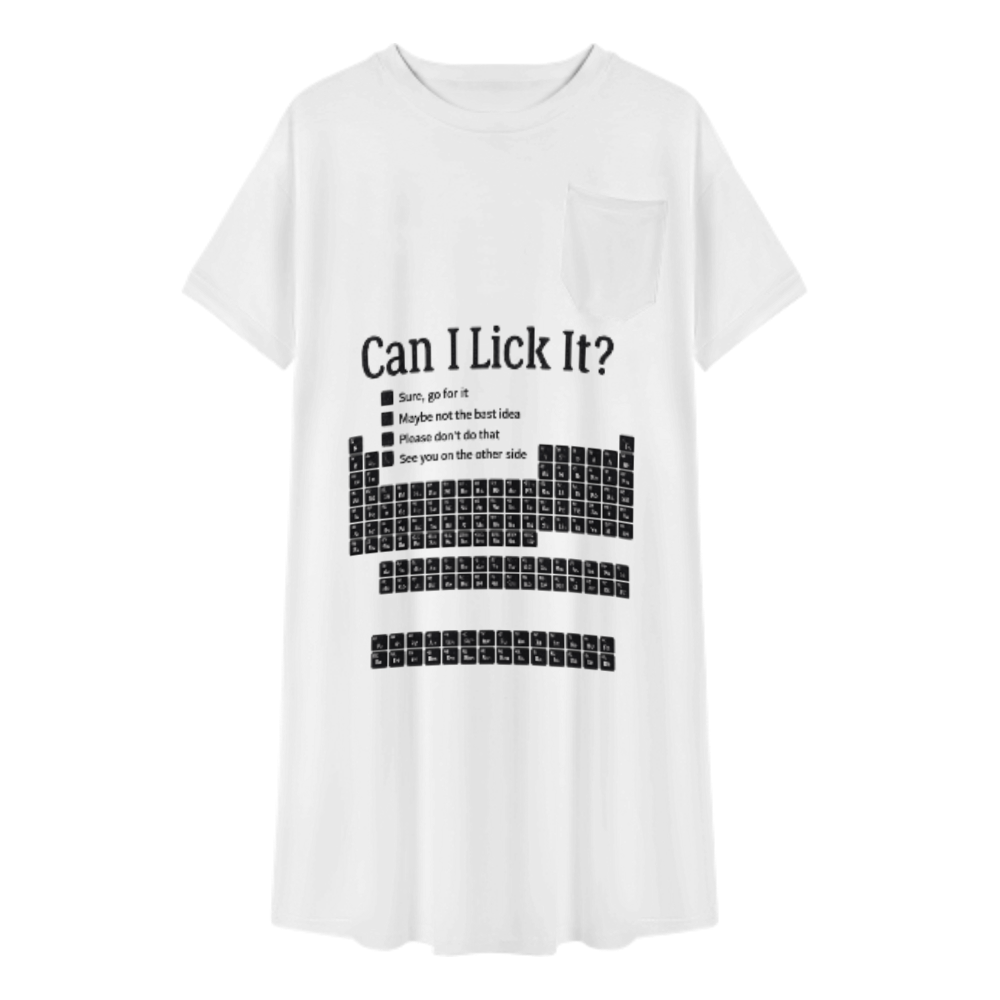 Can I Lick It? Funny Science Nerd Periodic Table Graphic T-Shirt Dress(z1023)