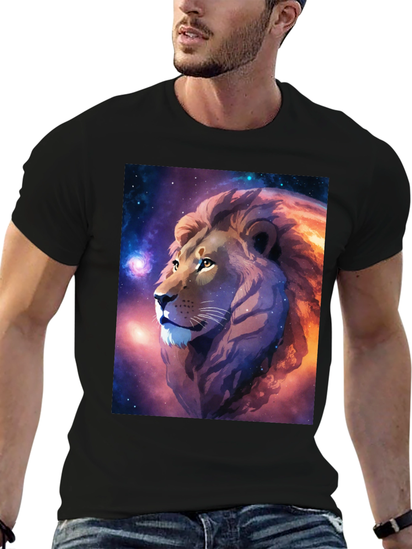 Cosmic Lion Graphic Black T-Shirt