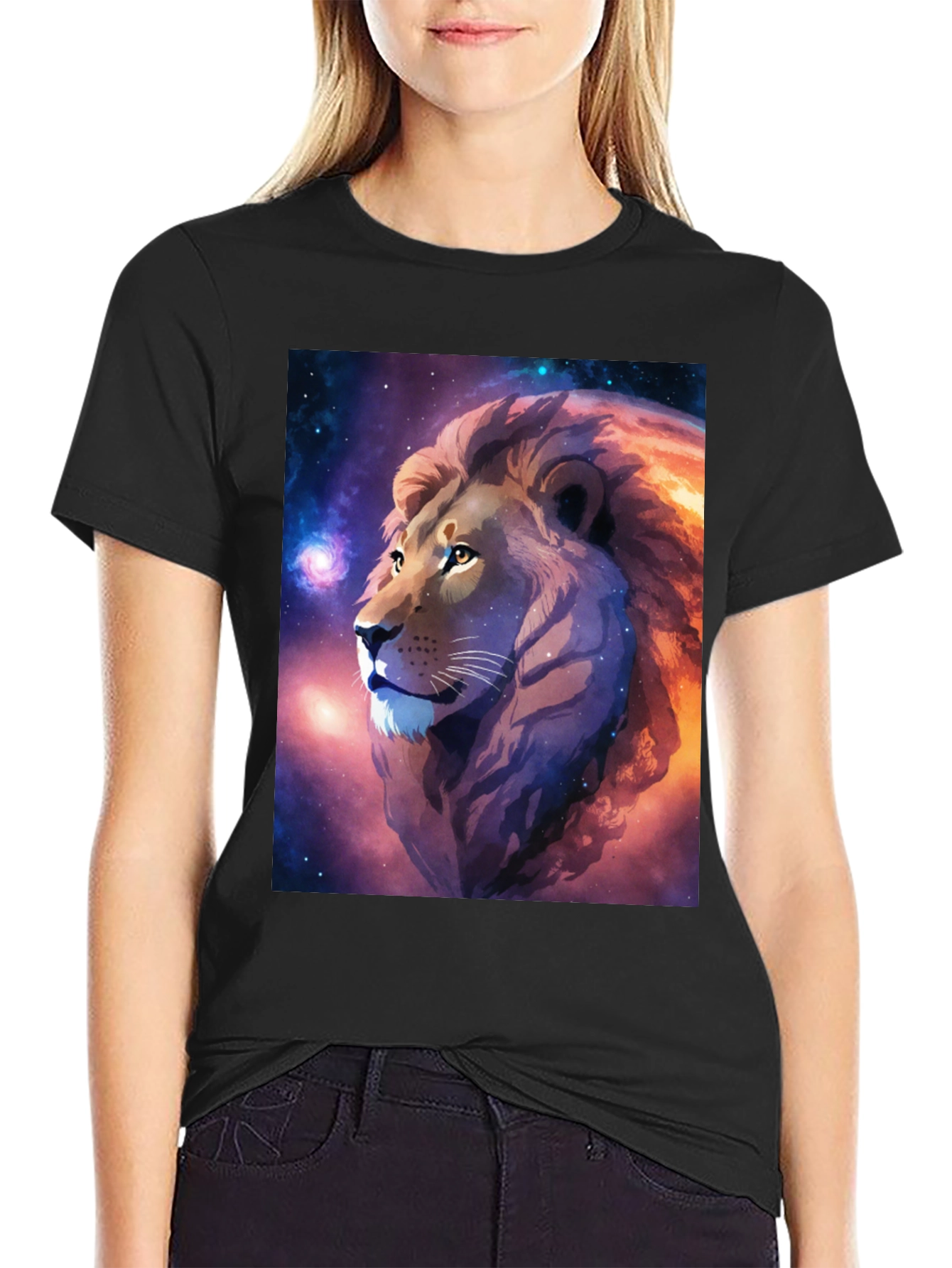 Cosmic Lion Graphic Black T-Shirt