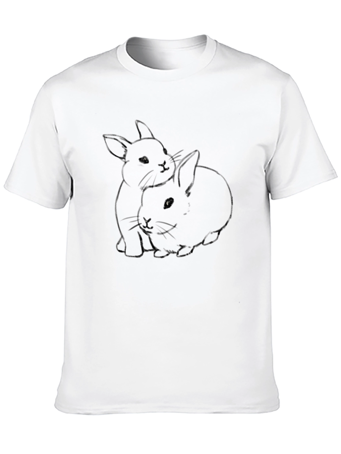 Cute Rabbit Print Black T-Shirt