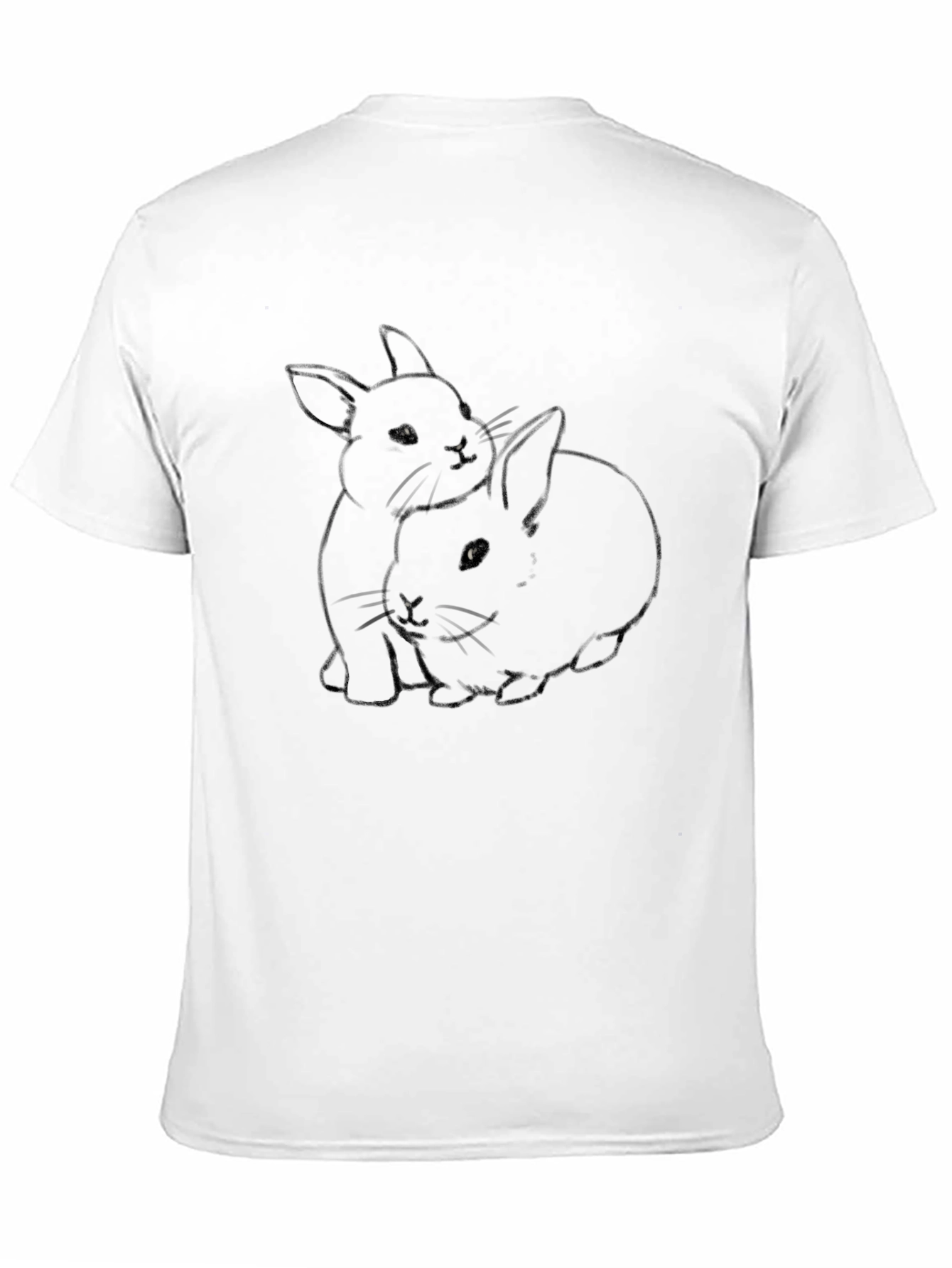 Cute Rabbit Print Black T-Shirt