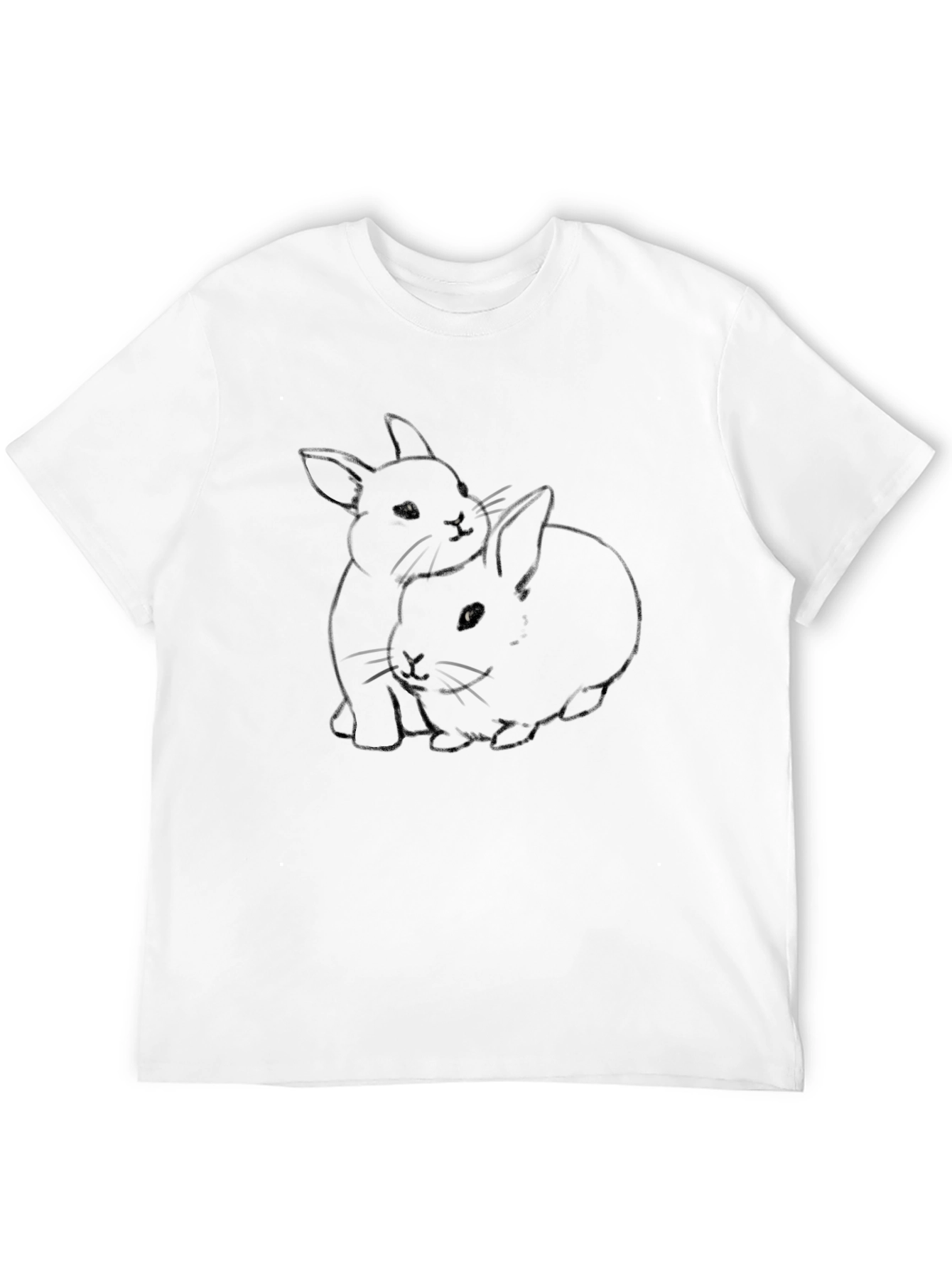 Cute Rabbit Print Black T-Shirt