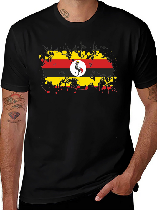 Uganda Flag Splatter T-Shirt - Black