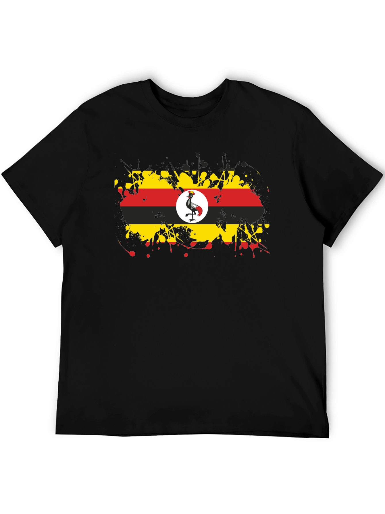 Uganda Flag Splatter T-Shirt - Black
