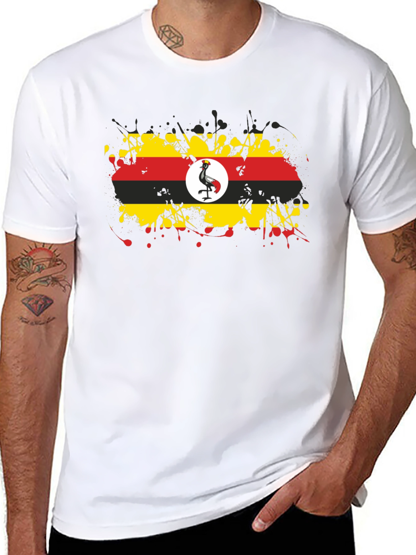 Uganda Flag Splatter T-Shirt - Black