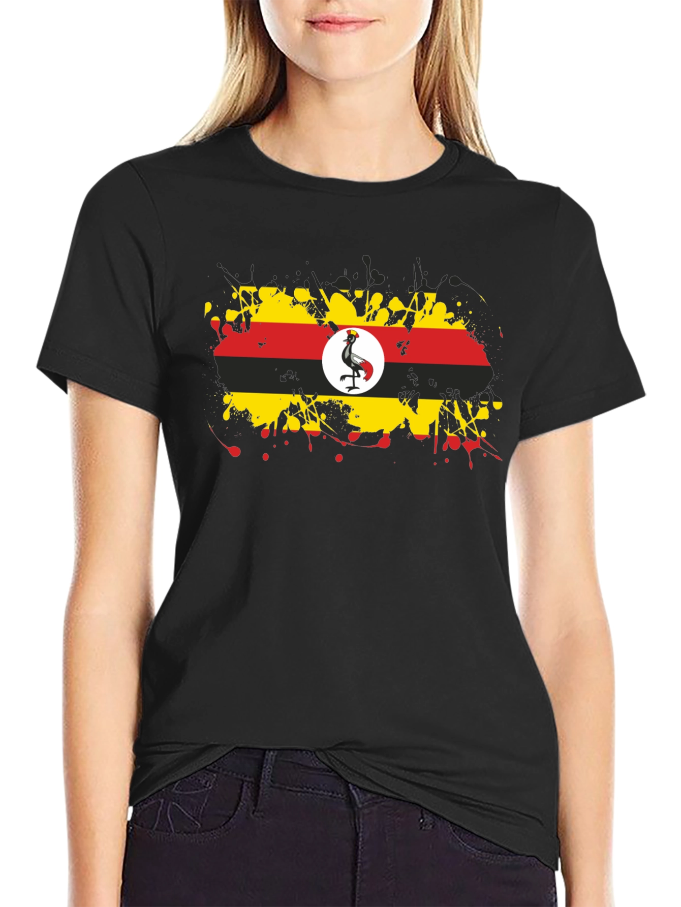 Uganda Flag Splatter T-Shirt - Black