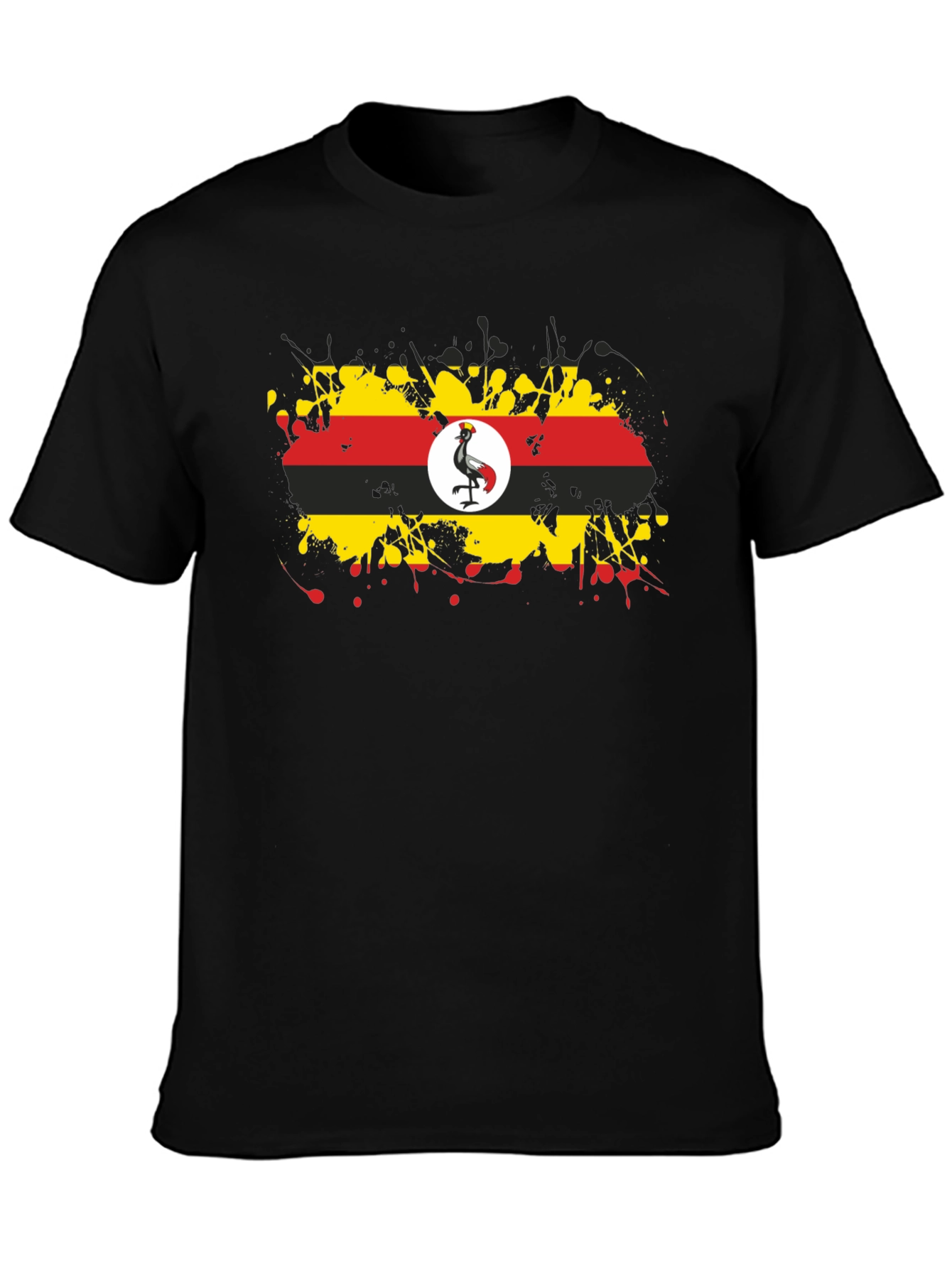 Uganda Flag Splatter T-Shirt - Black