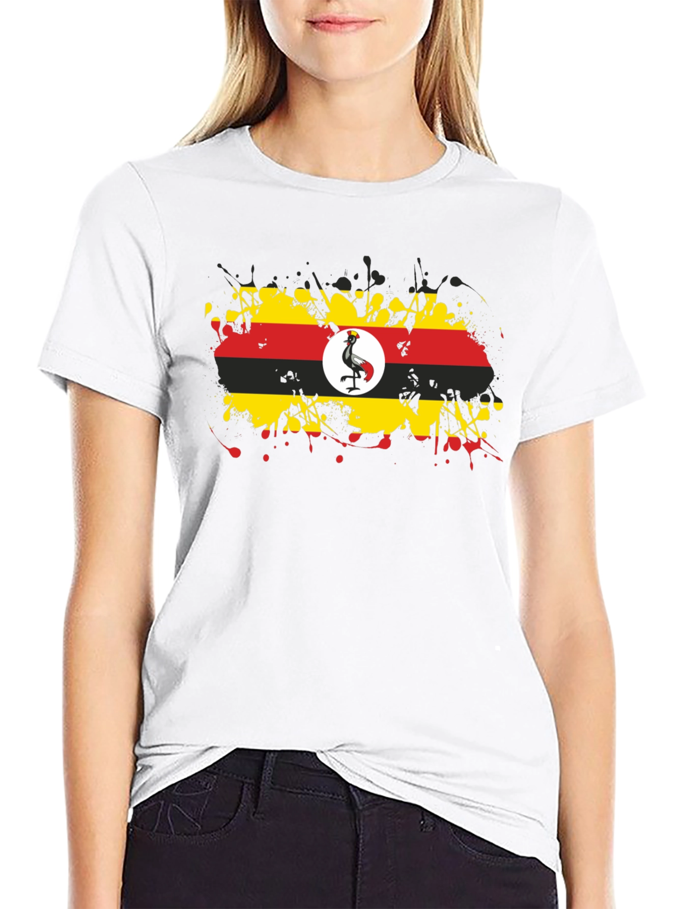 Uganda Flag Splatter T-Shirt - Black