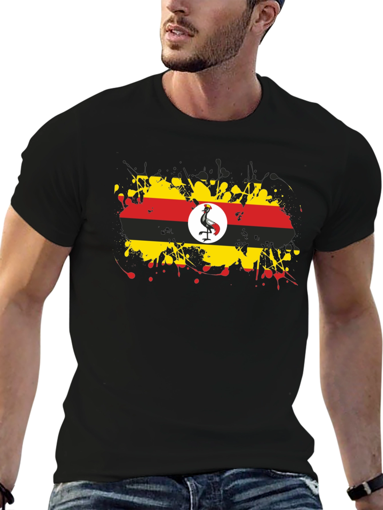 Uganda Flag Splatter T-Shirt - Black