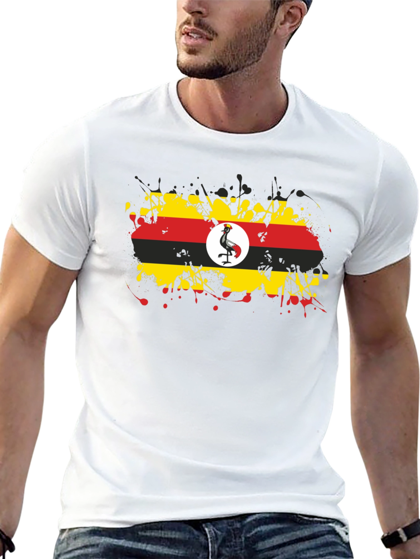 Uganda Flag Splatter T-Shirt - Black