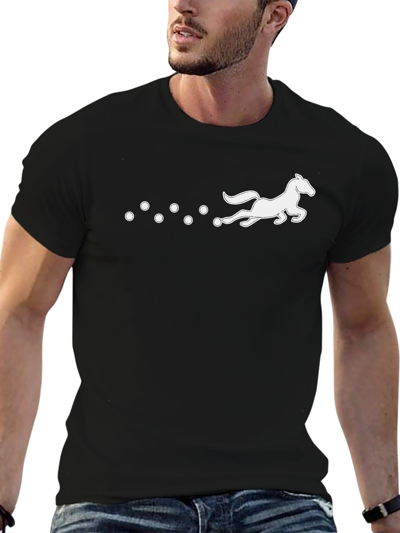 Horse and Spheres Graphic Black T-Shirt