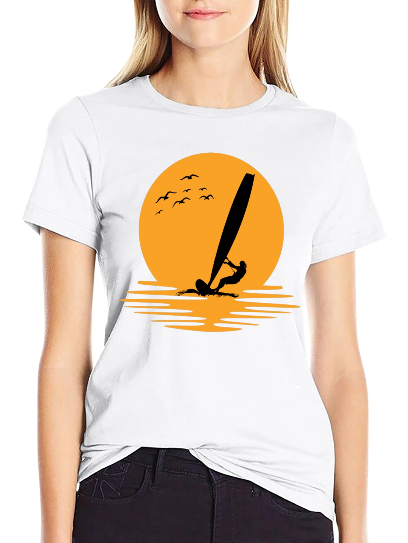 Sunset Windsurfer Graphic Tee - Black