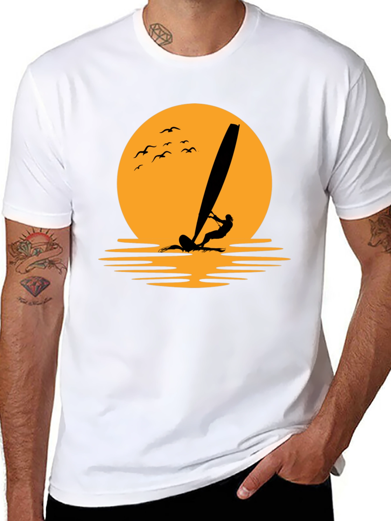 Sunset Windsurfer Graphic Tee - Black