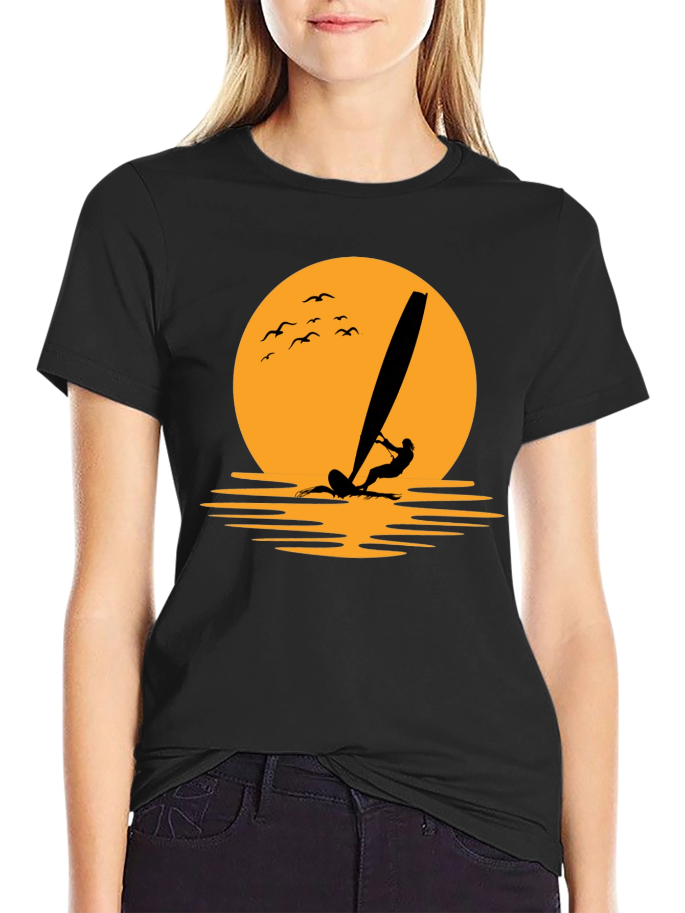 Sunset Windsurfer Graphic Tee - Black
