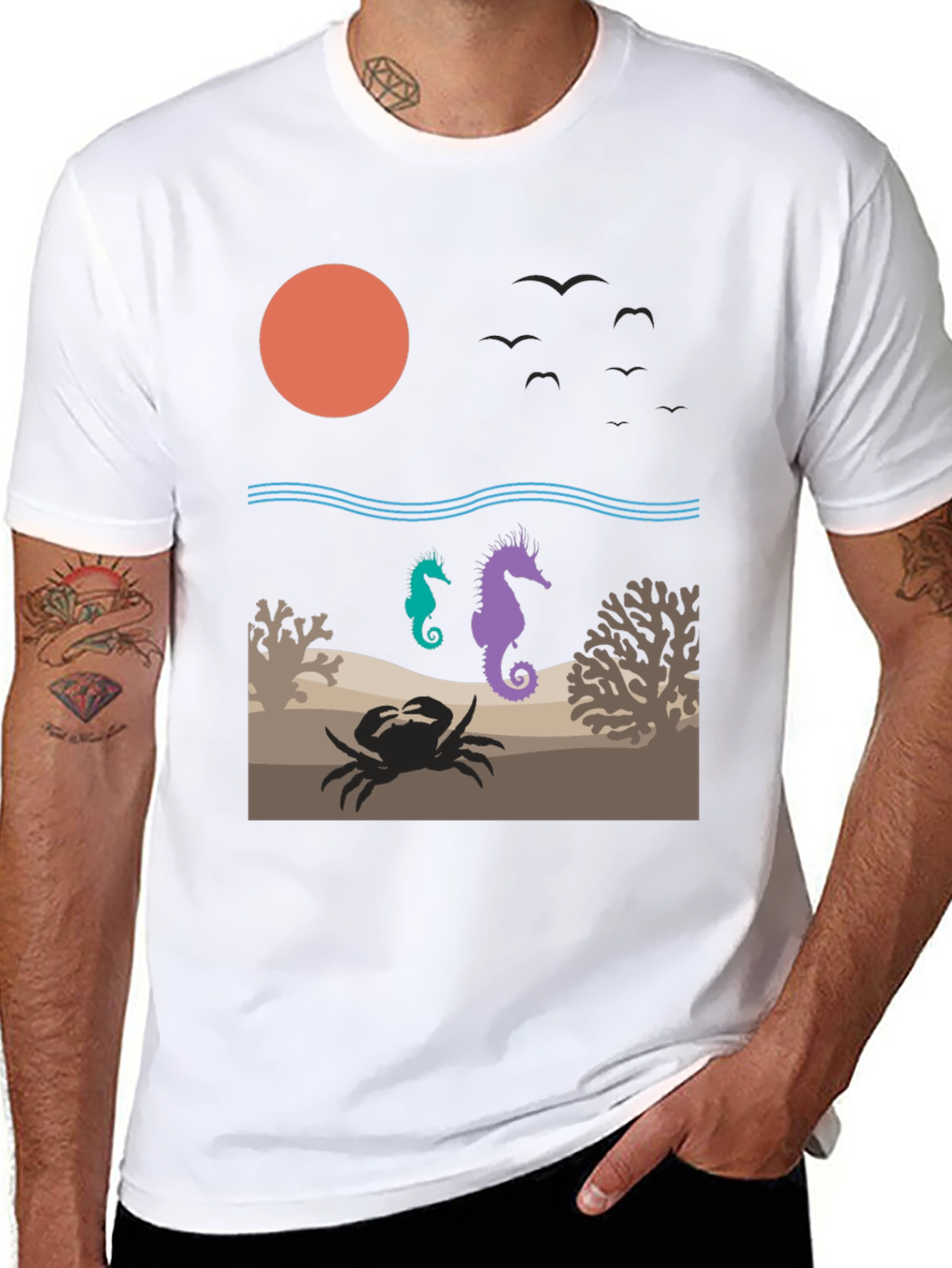 Ocean Scene Graphic Tee: Sea Life Design