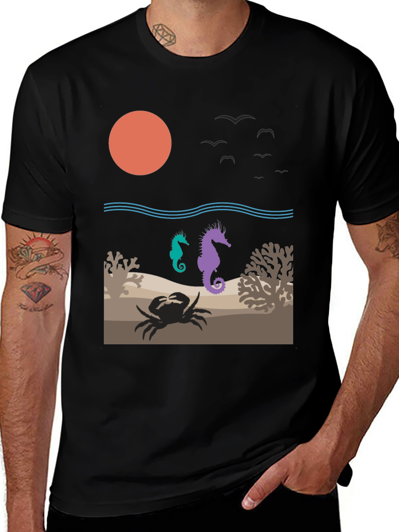 Ocean Scene Graphic Tee: Sea Life Design