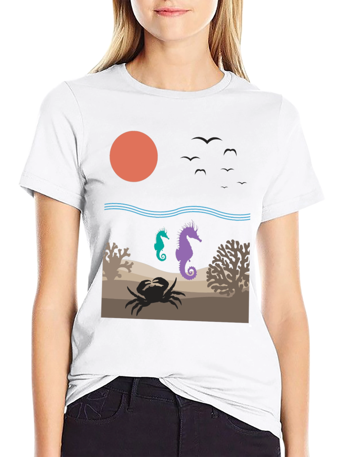 Ocean Scene Graphic Tee: Sea Life Design