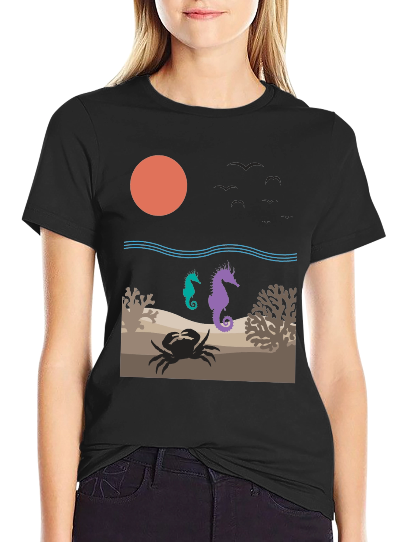 Ocean Scene Graphic Tee: Sea Life Design