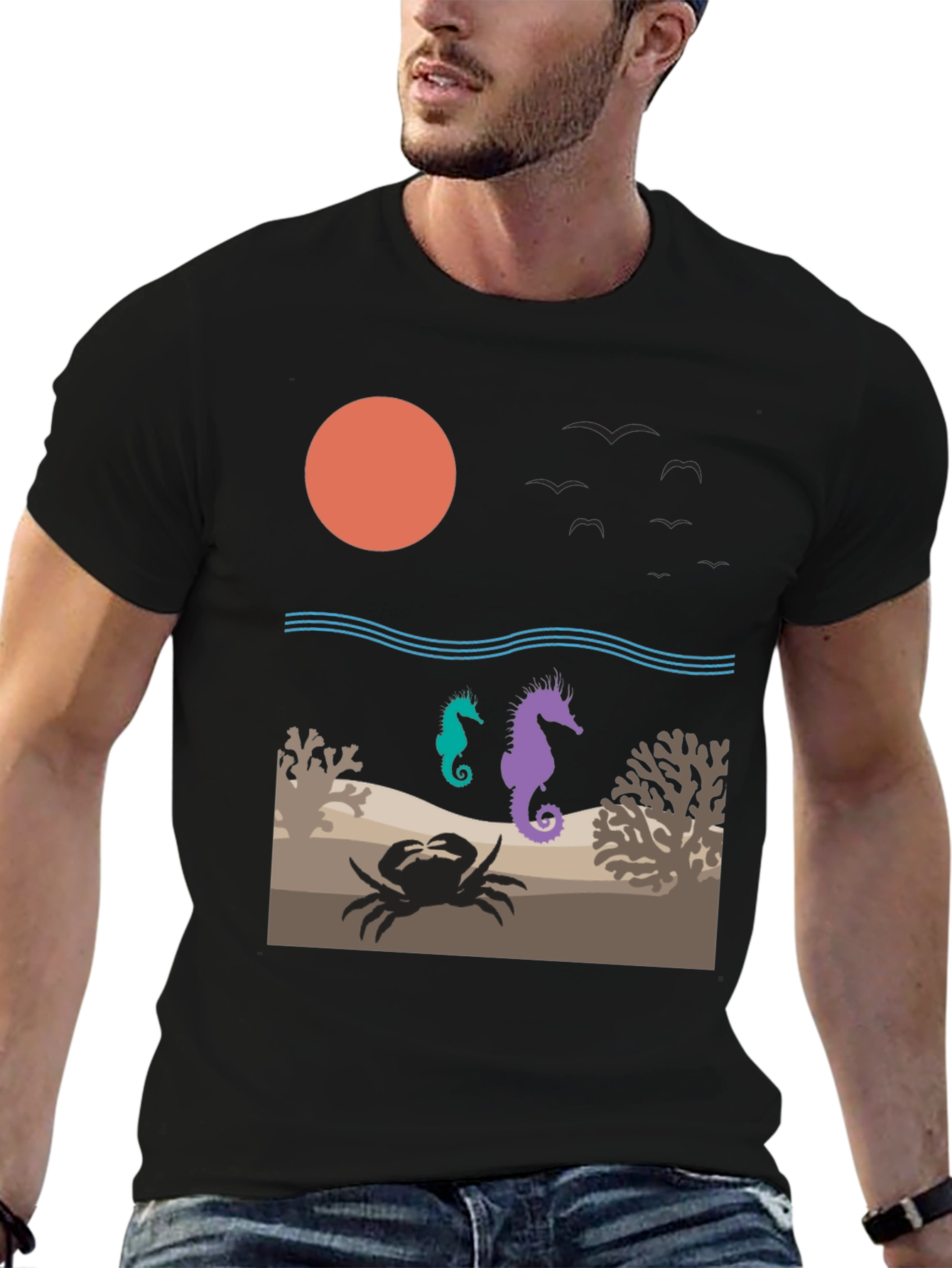 Ocean Scene Graphic Tee: Sea Life Design