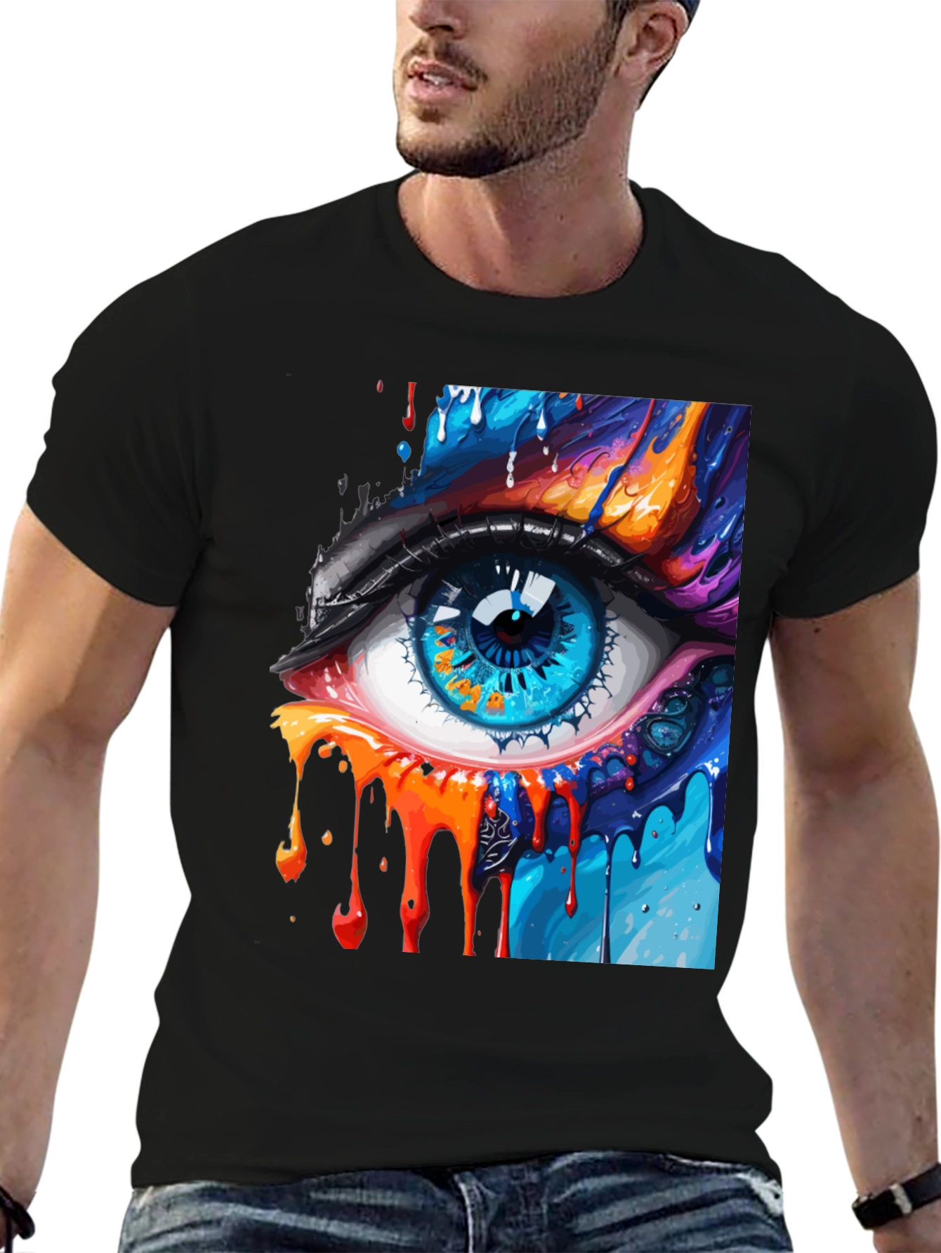 Abstract Eye Graphic Print Black T-Shirt