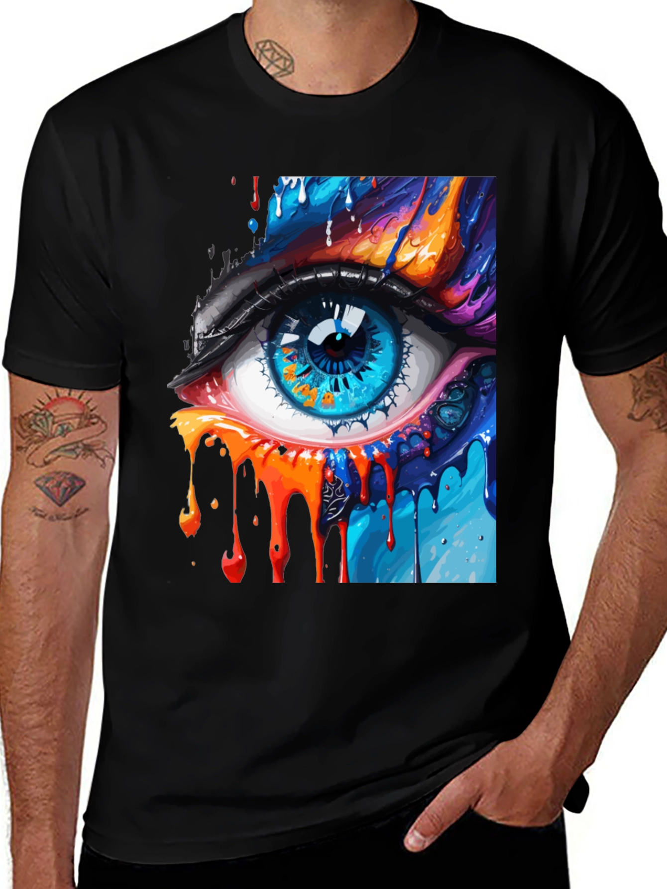 Abstract Eye Graphic Print Black T-Shirt