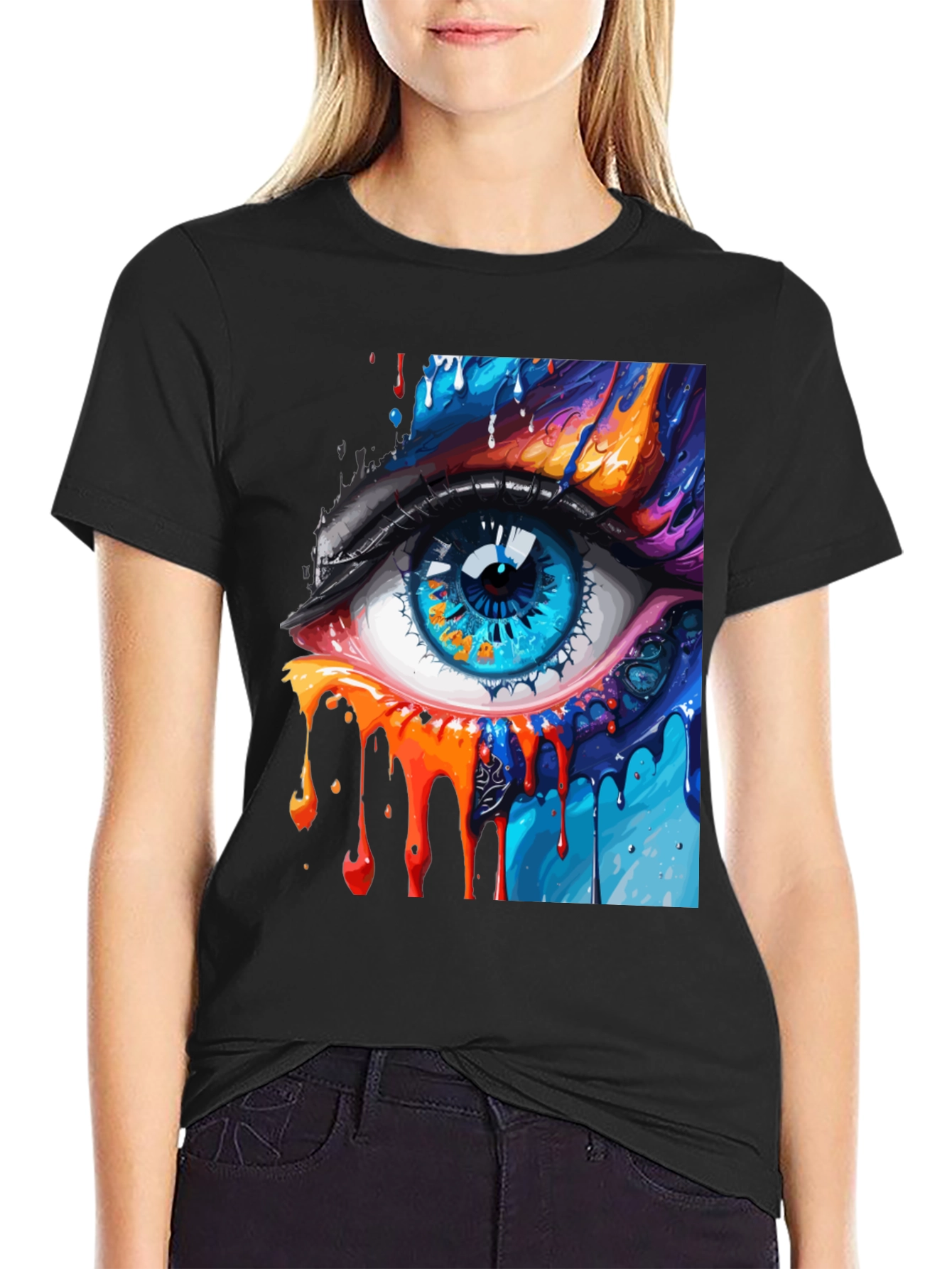 Abstract Eye Graphic Print Black T-Shirt