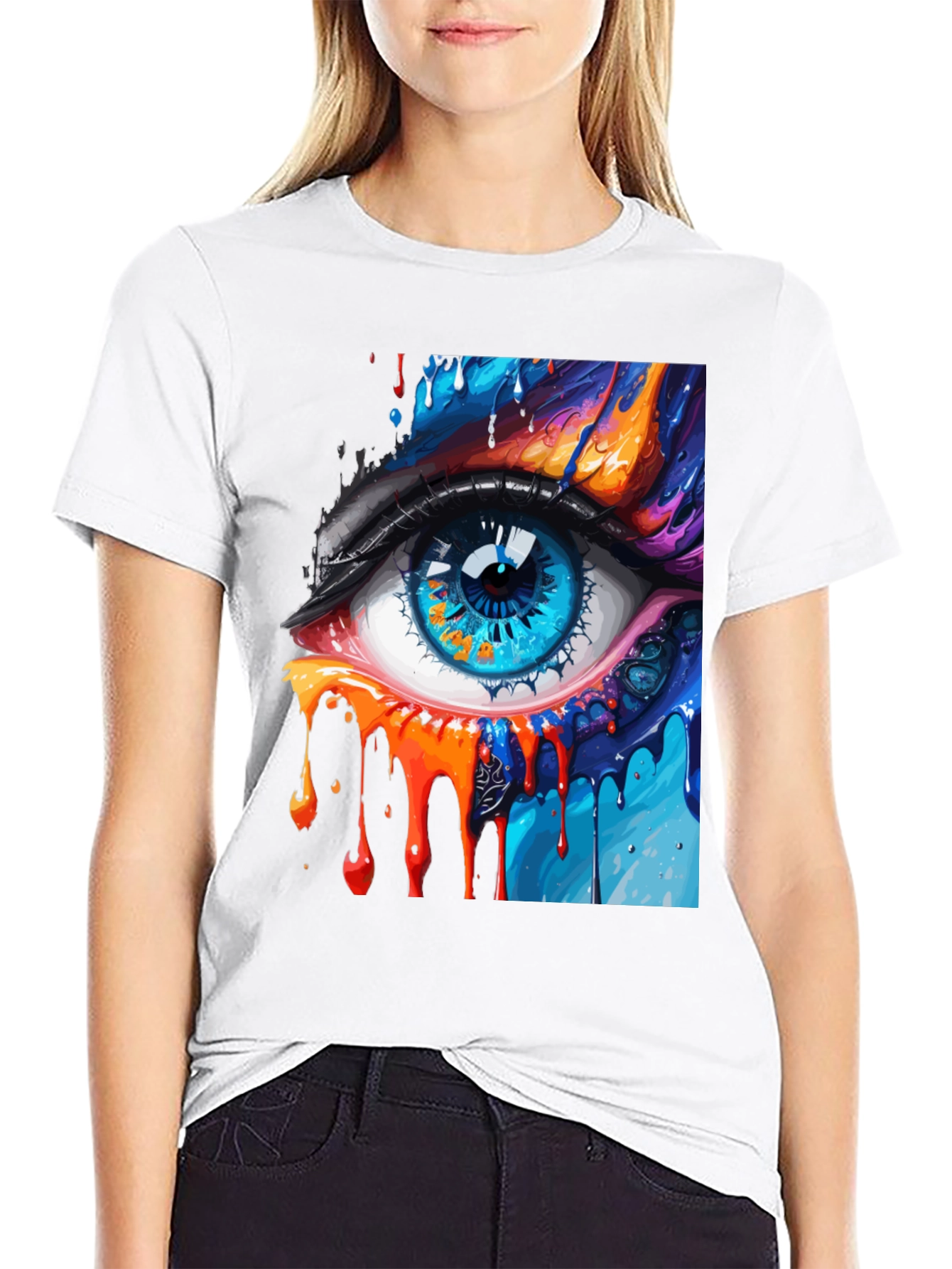Abstract Eye Graphic Print Black T-Shirt
