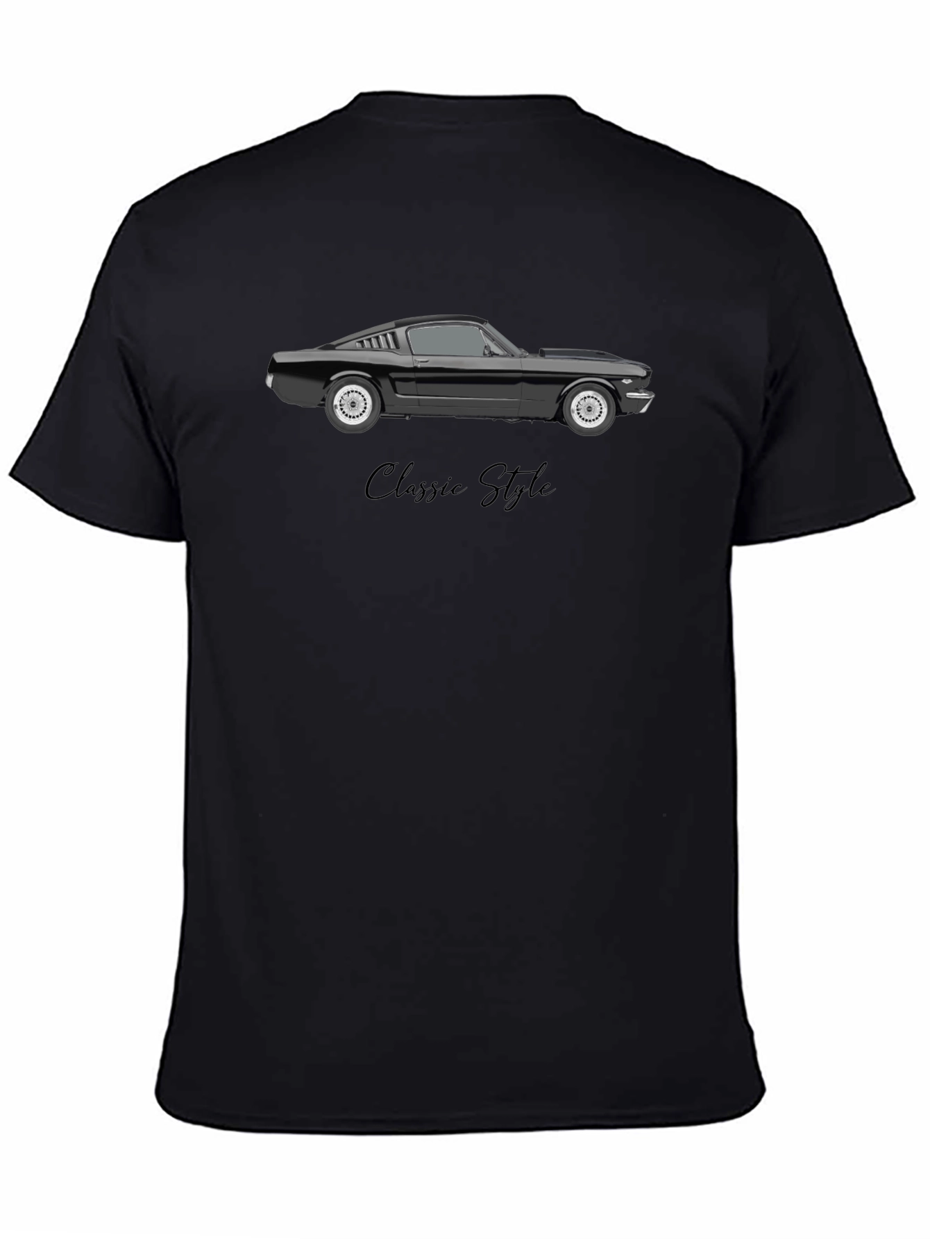 Classic Style Car Graphic Tee - Black Cotton Blend