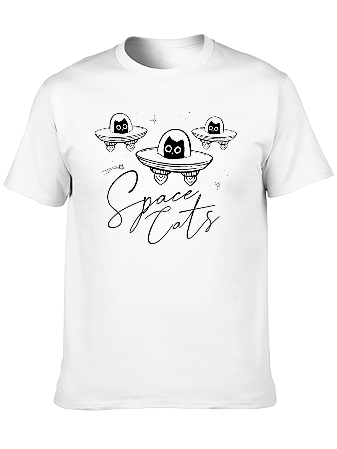 Space Cats Black Graphic T-Shirt