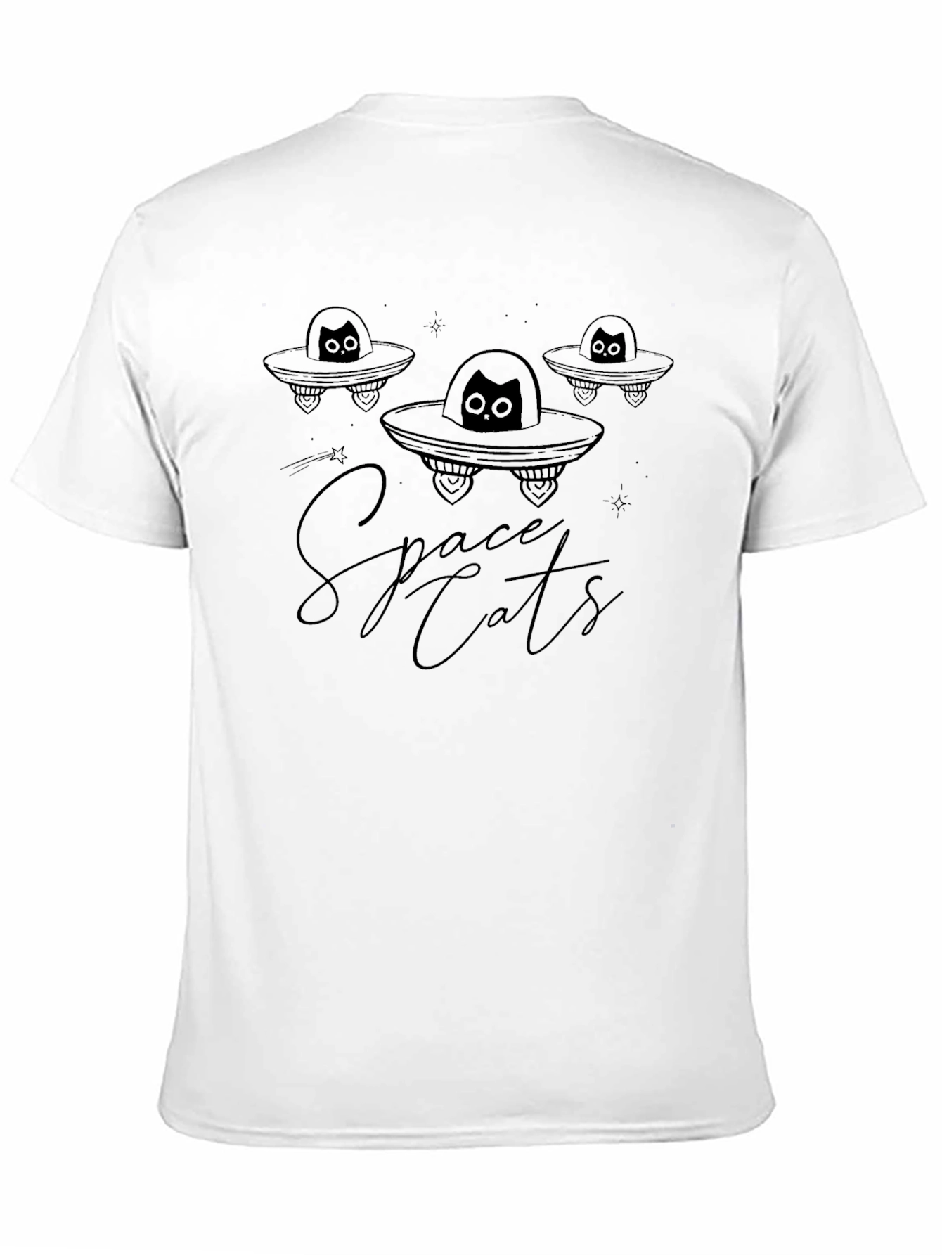 Space Cats Black Graphic T-Shirt