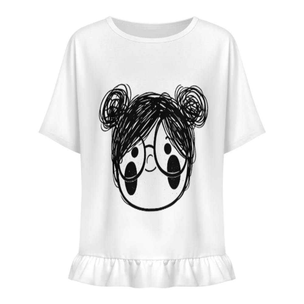 Cute Messy Bun Girl Face Graphic T-Shirt | Minimalist Kawaii Cartoon Aesthetic Tee for Women(z1001)