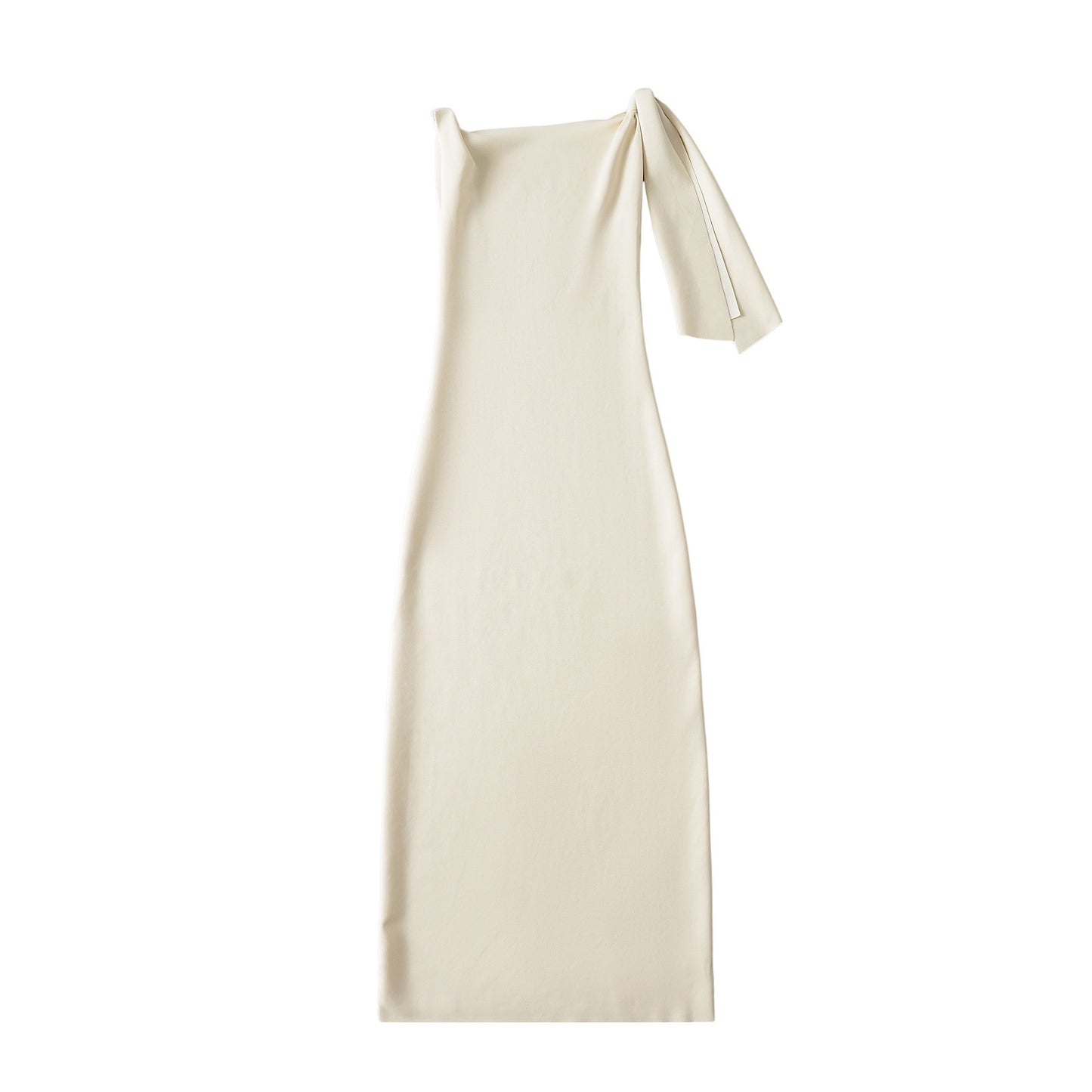 Asymmetrical sloping neckline flared sleeves off-shoulder dress