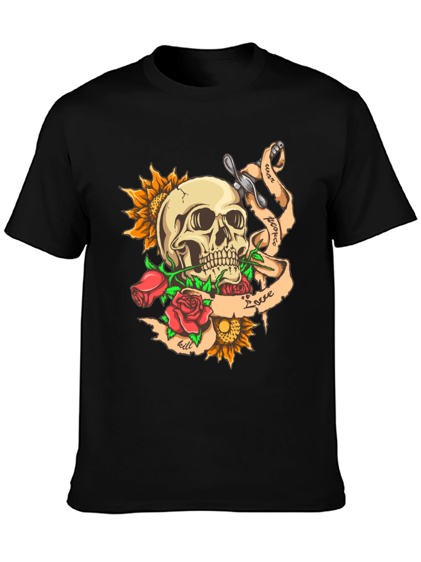 Skull & Roses Graphic Tee - Edgy Style