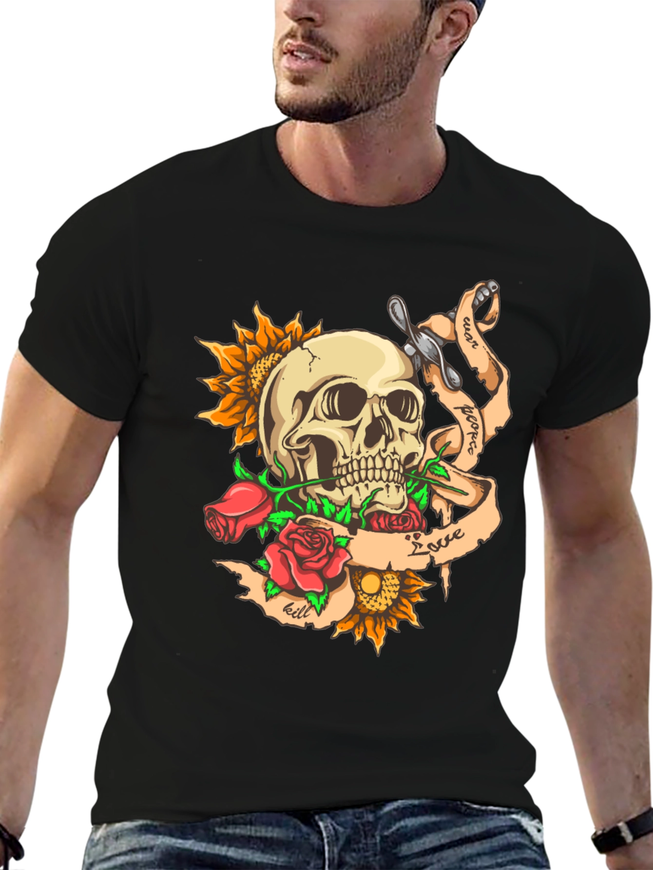 Skull & Roses Graphic Tee - Edgy Style