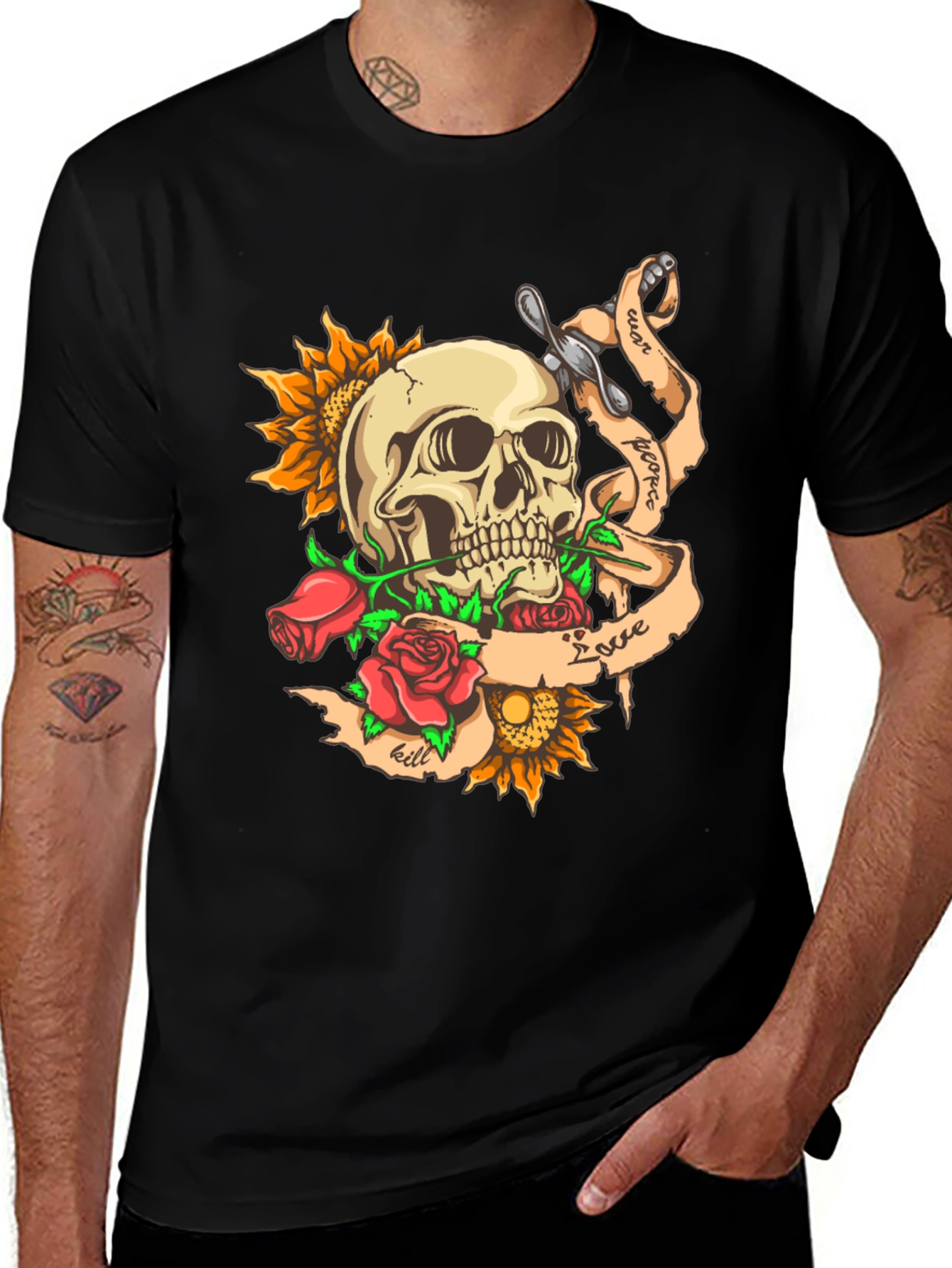 Skull & Roses Graphic Tee - Edgy Style